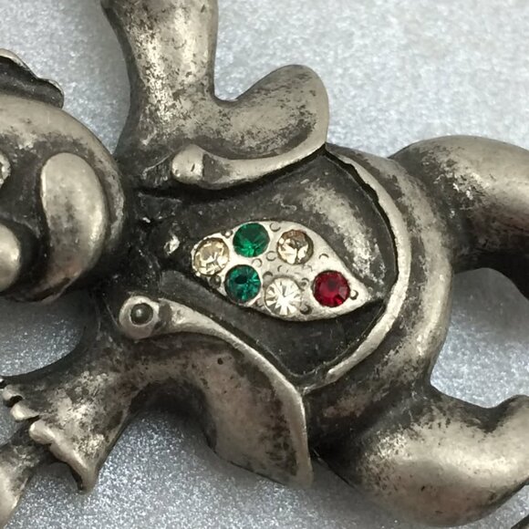 Vintage Silvetone Pewter Metal Clown Brooch Pin with Rhinestones - Picture 10 of 10